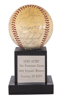 1962 San Francisco Giants Team Signed Baseball Award Presented To Gene Autry With McCovey & Mays (Autry LOA & Beckett)